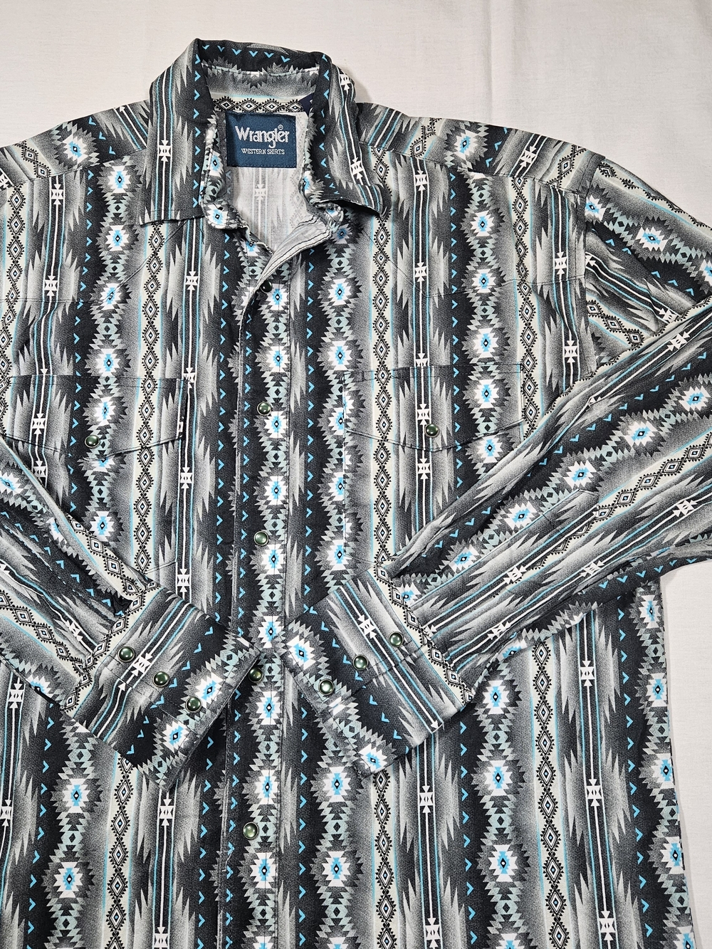 Wrangler Western Shirt Men's Medium Aztec Geometric Pearl Snap LS Cotton